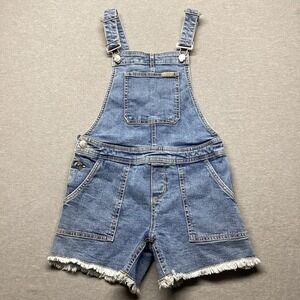 Hudson Denim Jean Overalls Shortall Bib Kids Size 12 Distressed Frayed Hem
